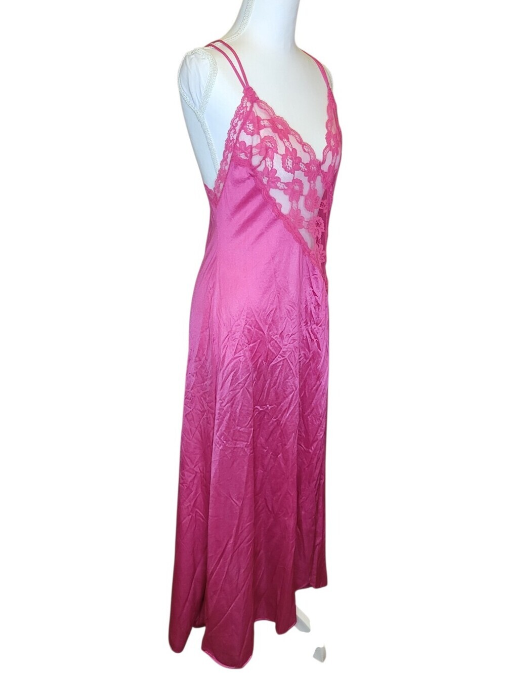 Vintage Sabrina Pink Sheer Lace Nylon Nightgown Maxi Slip Dress - Picture 3 of 9